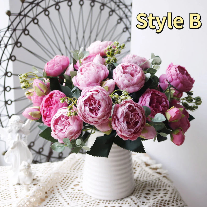 Afralia™ Rose Peony Silk Flowers Bouquet for Home Party Wedding Decoration