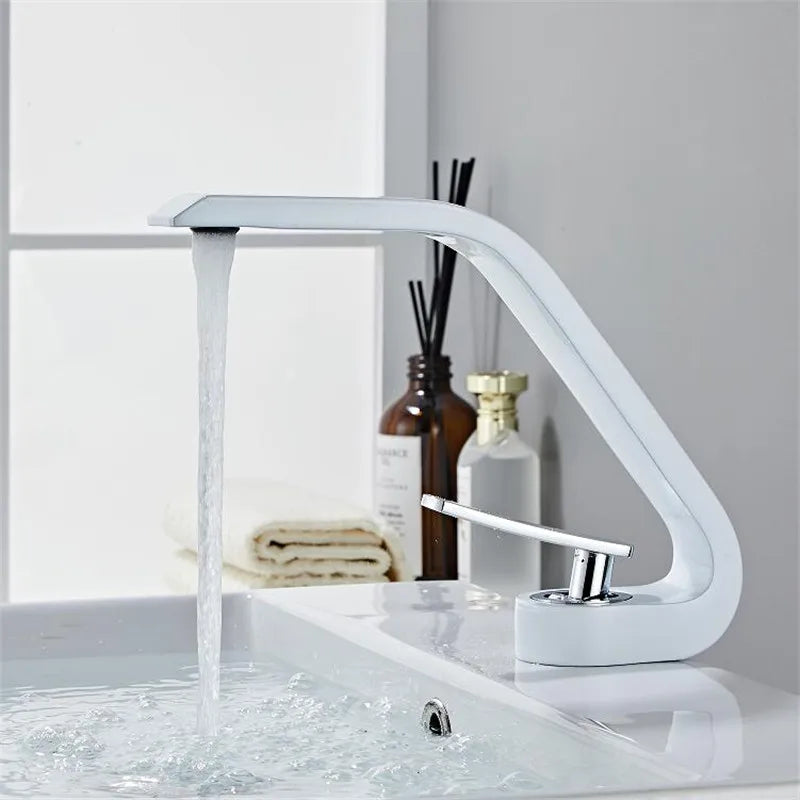 Afralia™ White Modern Basin Faucet: Single Handle Waterfall Mixer Tap for Bathroom