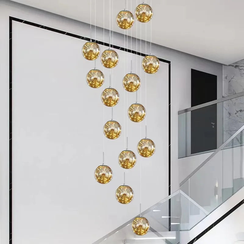 Afralia™ Luminous Glass Ball Pendant Chandeliers for Living Dining Room Decor LED Lighting