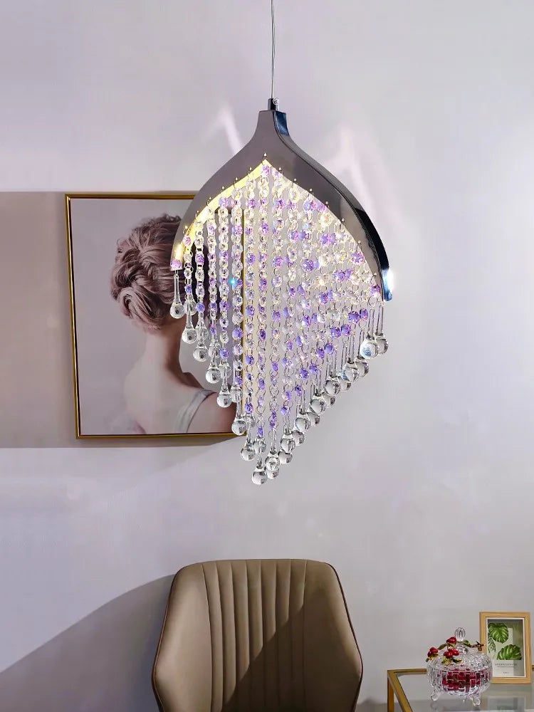 Afralia™ Purple Crystal Chandelier Pendant Light for Restaurant Bedroom - Minimalist Modern Design