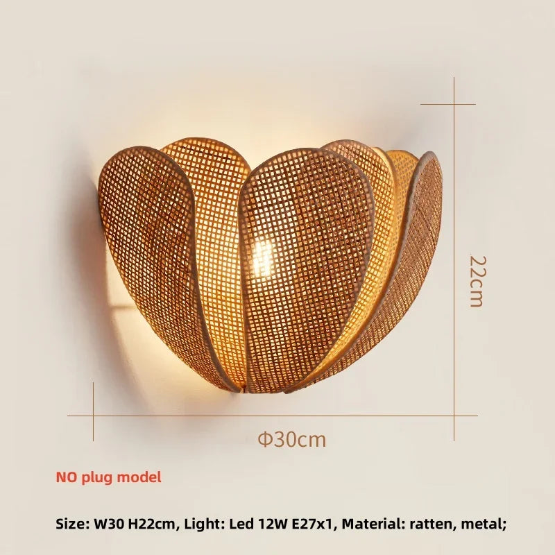 Afralia™ Wabi Sabi Rattan Pendant Lights for Dining Room - Petal Design LED Droplight