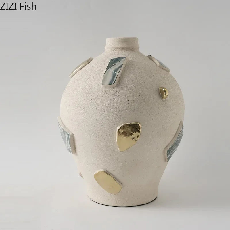 Afralia™ Ceramic Patch Vase for Aesthetic Room Decor & Artificial Flowers Arrangement