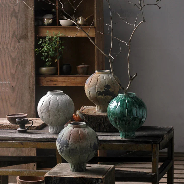 Afralia™ Green Ceramic Spherical Vase Geometric Lattice Design Home Decor Accessory