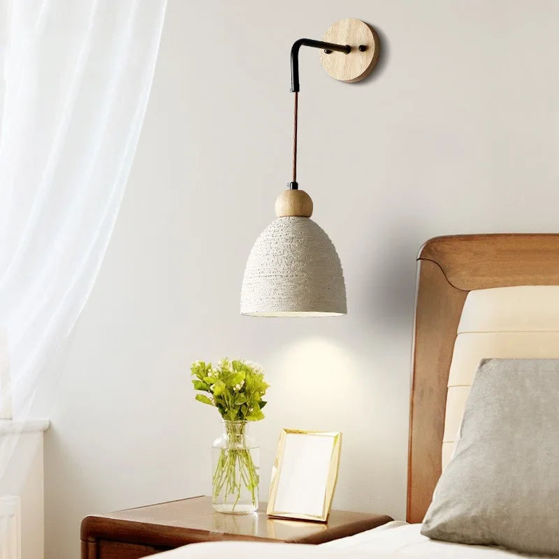 Afralia™ Modern Cement Lampshade LED Wall Lights with Pull Chain Switch - Adjustable Bedside Lamp