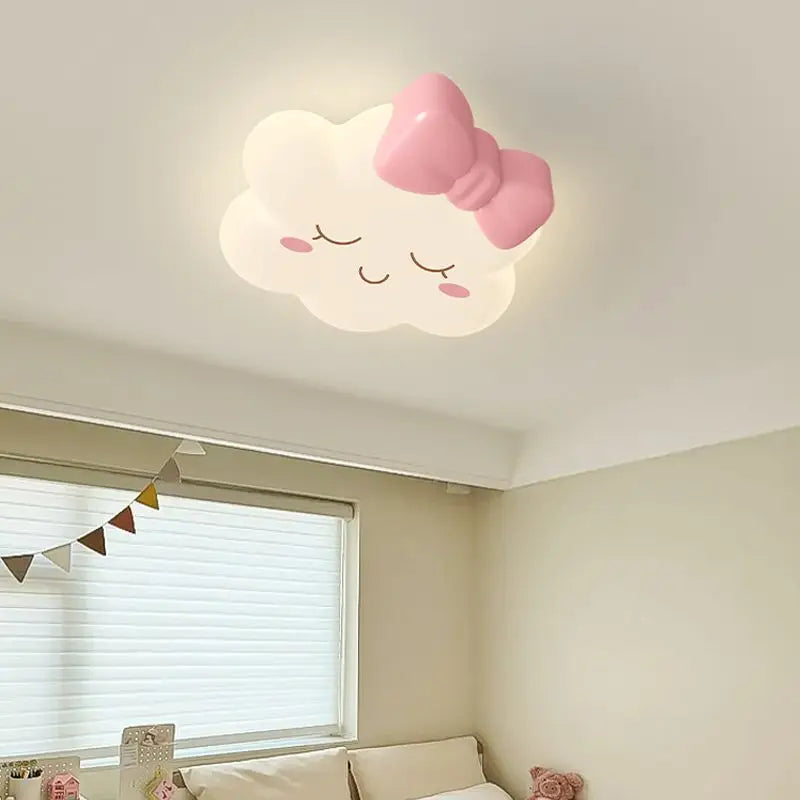 Afralia™ Pink Bow Cloud Ceiling Lamp for Princess Room, Modern & Romantic Girl Bedroom Explicit