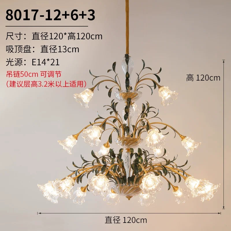 Afralia™ Glass Flower Chandelier: Elegant Retro High-End Lobby Main Light for Home, Restaurant