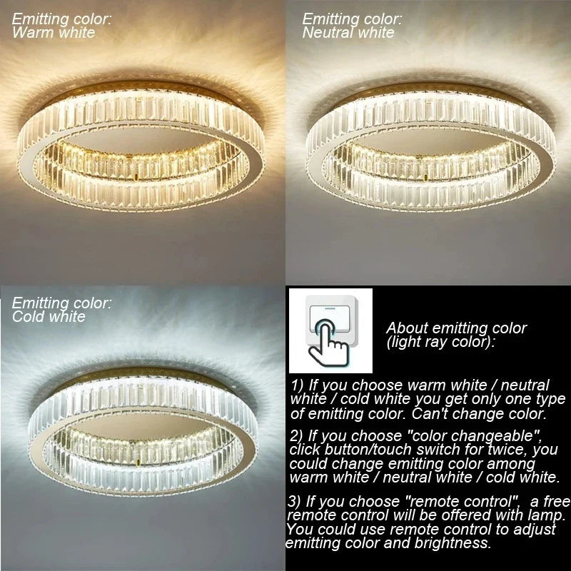 Afralia™ Modern Luxury Crystal Led Ceiling Lamp for Bedroom and Living Room