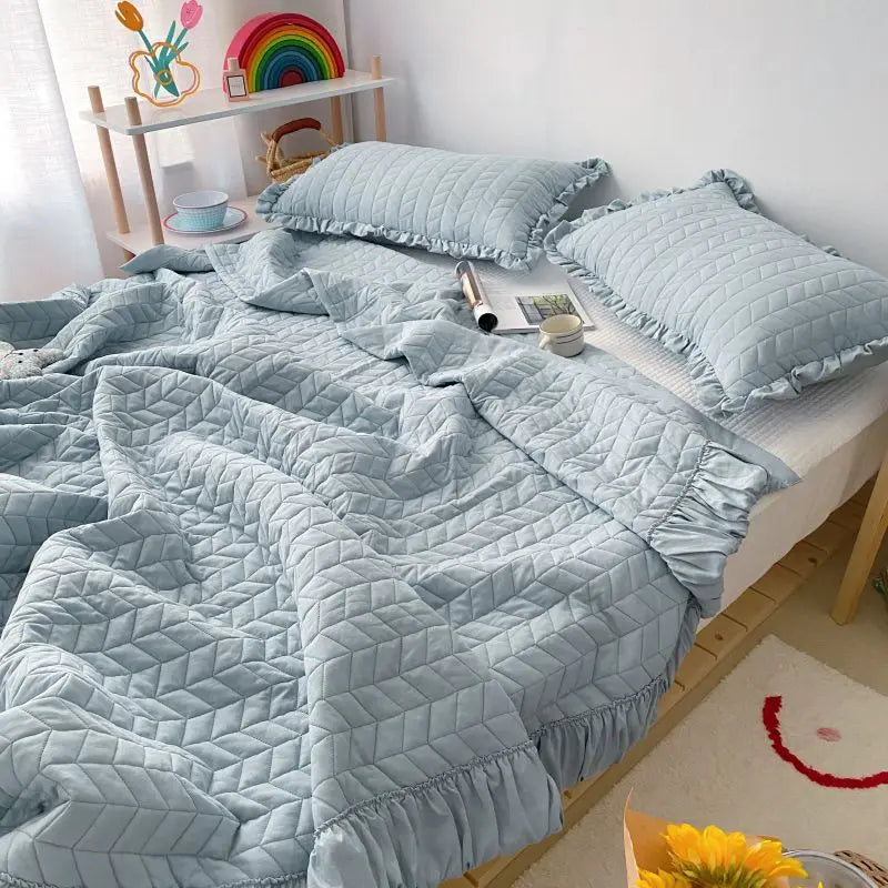 Afralia™ Korean Style Washed Solid Color Quilt Blanket for Summer Bedspread