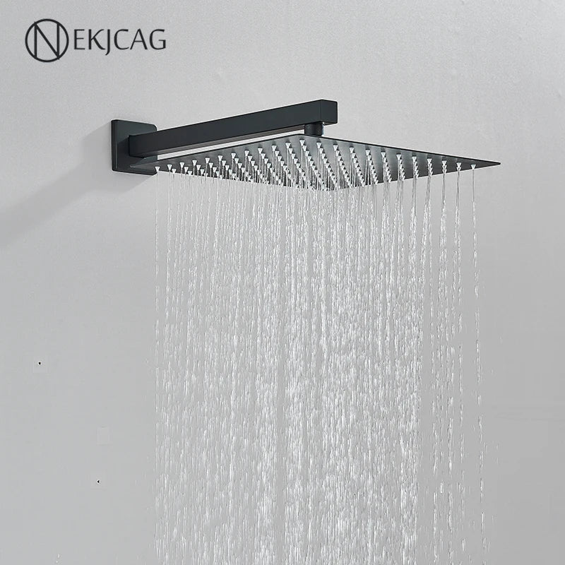 Afralia™ Matte Black Wall Mount Waterfall Shower System with Concealed Faucet
