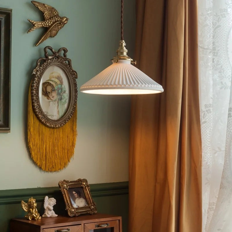 Afralia™ Ceramic LED Pendant Light: Modern Brass Hanging Lamp for Home Decor