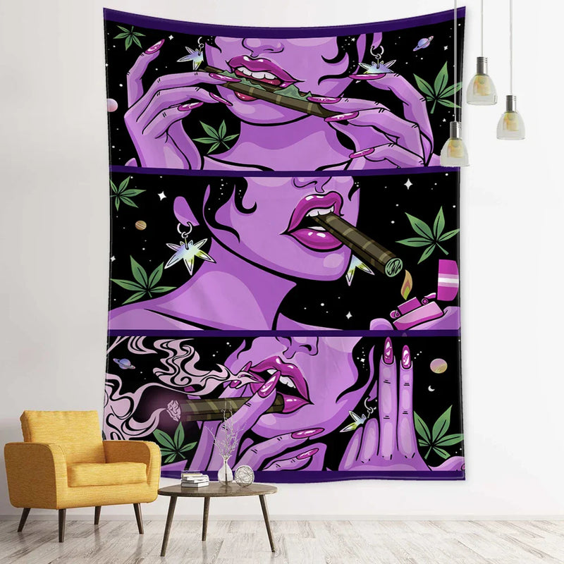 Psychedelic Fluorescent Portrait Tapestry by Afralia™ for Bohemian Home Decor