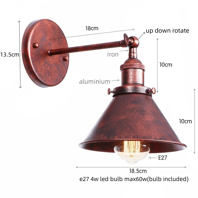Afralia™ Pink Retro LED Wall Light Fixture Vintage Industrial Iron Ambience Luminaire