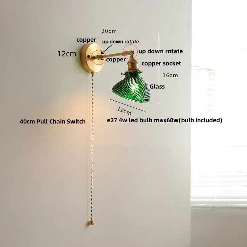Afralia™ Modern Brass Glass Wall Light with Swing Arms & Pull Chain Switch