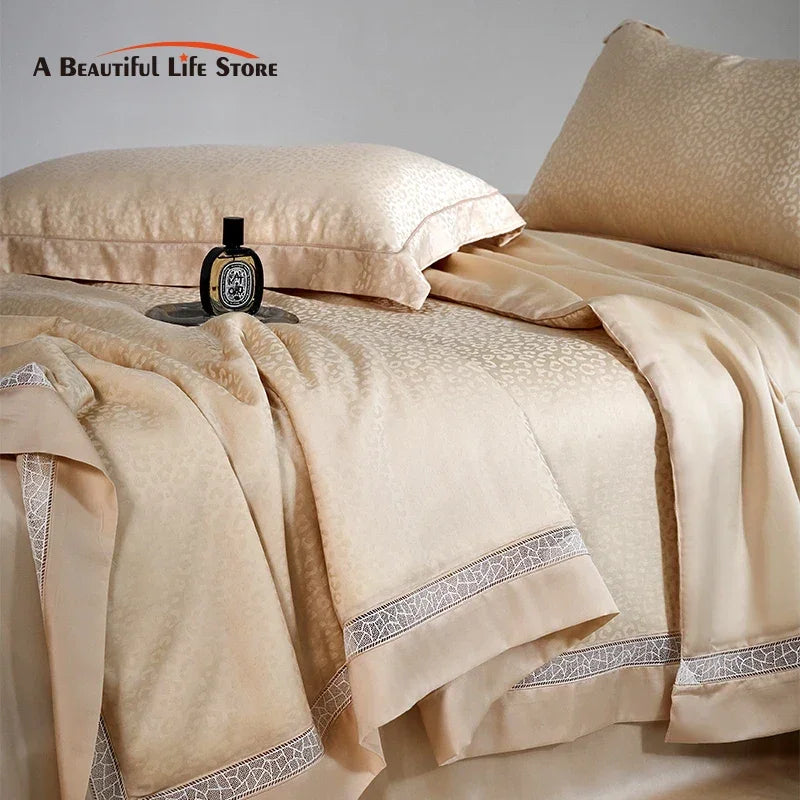 Afralia™ Leopard Jacquard Summer Quilt Bedding Set with Bed Sheet & Pillowcase