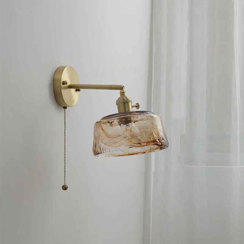 Afralia™ Glass Copper LED Wall Lamp Sconce for Corridor Bedroom Living Room