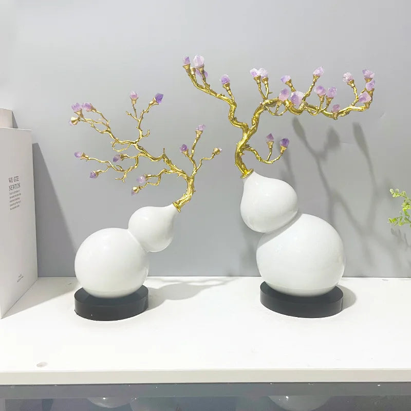 Afralia™ Gourd Crystal Sculpture Metal Plant Statues Home Decoration