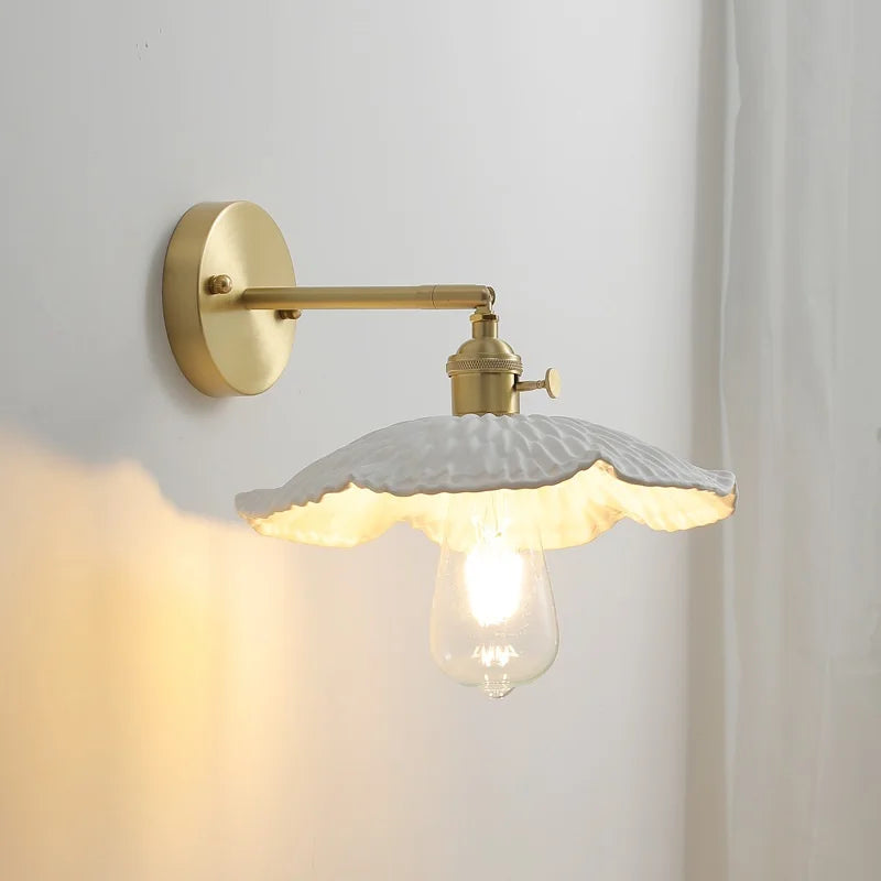 Afralia™ White Ceramic LED Wall Lamp Pull Chain Switch Modern Copper Wall Light