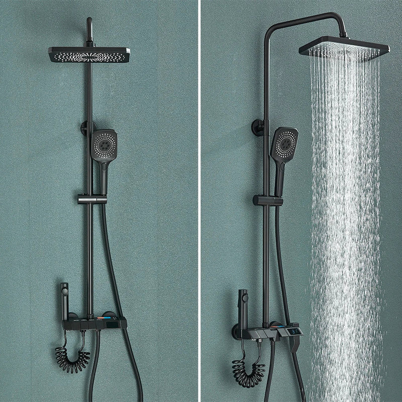 Afralia™ Black Smart Digital Rainfall Shower System with Grey Mixer Tap