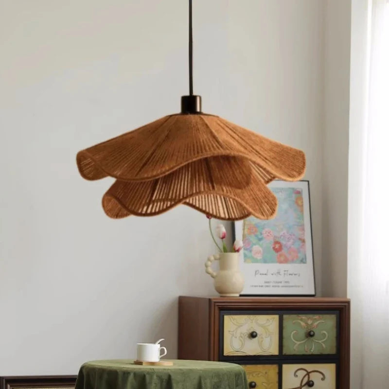 Afralia™ Japanese Hemp Knit Pendant Light E27 LED Lamp - Nordic Wabi Sabi Style