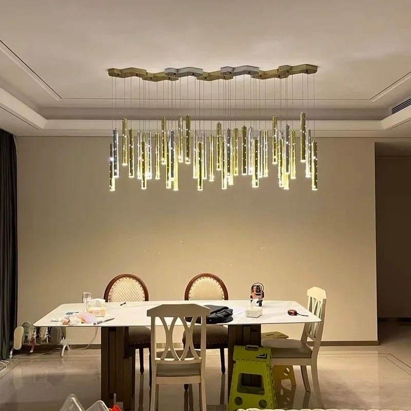 Afralia™ Modern LED Chandelier Ceiling Light - Elegant Long Tube Combination for Living & Dining Room