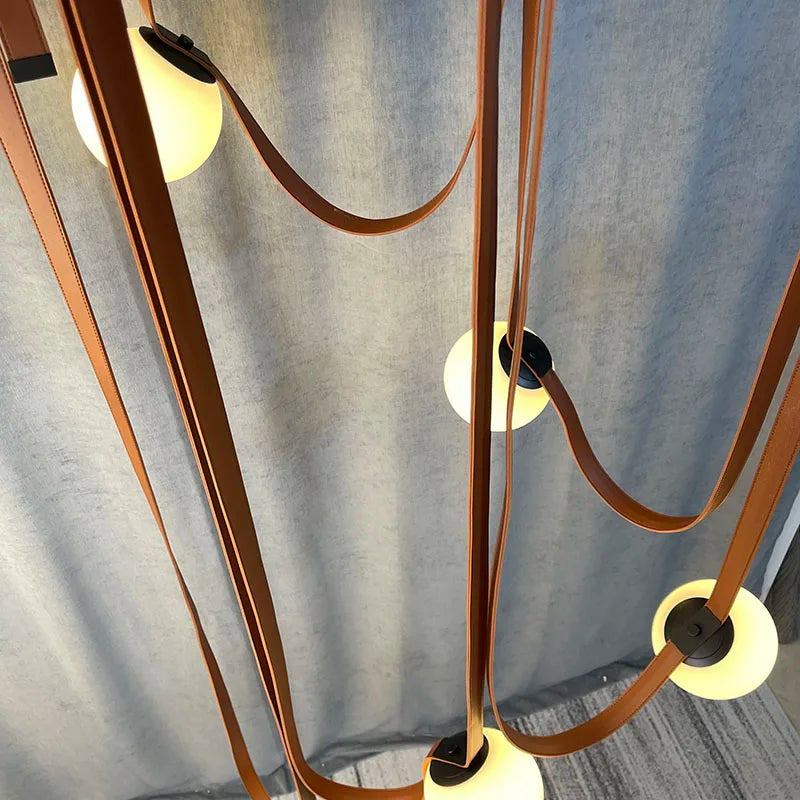 Afralia™ Pendant Lights: Brown Black Artificial Leather, Art Deco White Glass, E27 Bulb