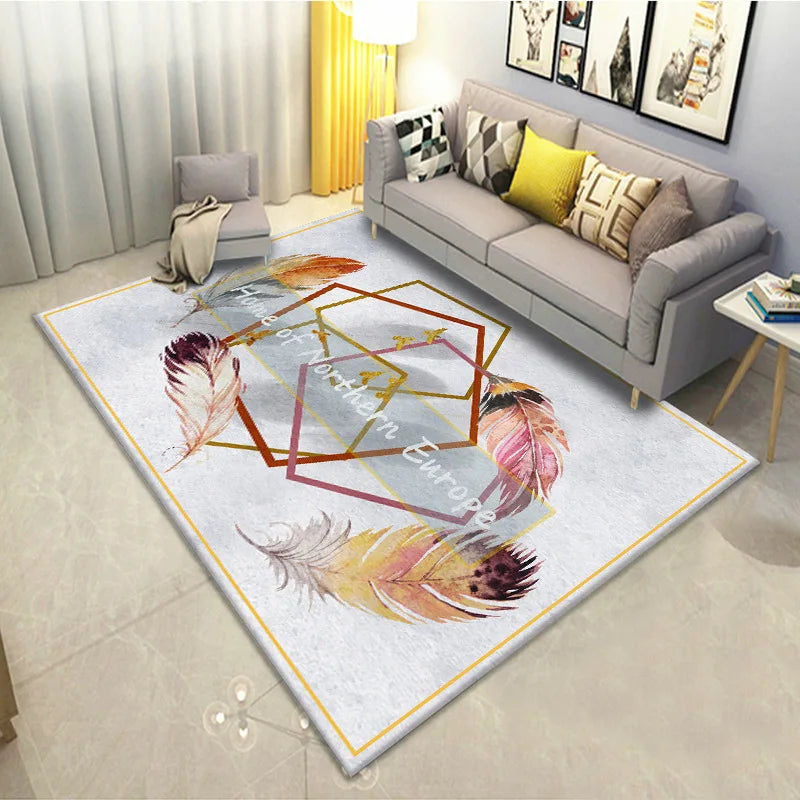 Feather Print Velvety Home Carpets by Afralia™: Quality Rugs for Living Room and Bedroom