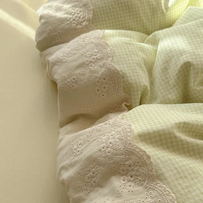 Afralia™ French Lace Washed Cotton Bedding Sets for King Queen Beds