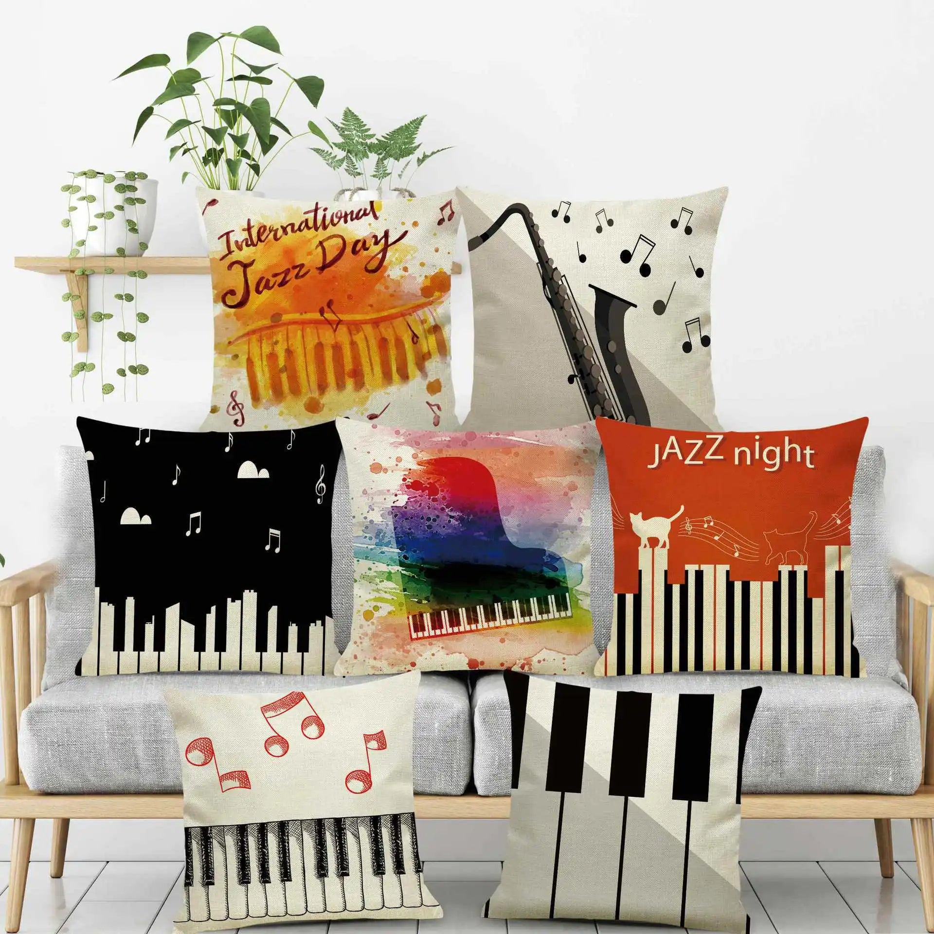 Afralia™ Letter Notes Piano Graphic Print Linen Pillowcase 45x45cm Living Room Decor