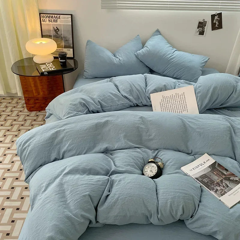 Afralia™ Soft Bedding Set: Fitted Sheet, Duvet Cover, Pillowcase - Queen/King Size