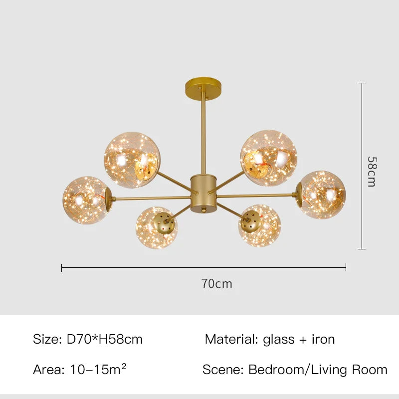 Afralia™ Black Glass Ball Chandelier: Luxury Dimmable Pendant Lamp for Living Room & Bedroom.