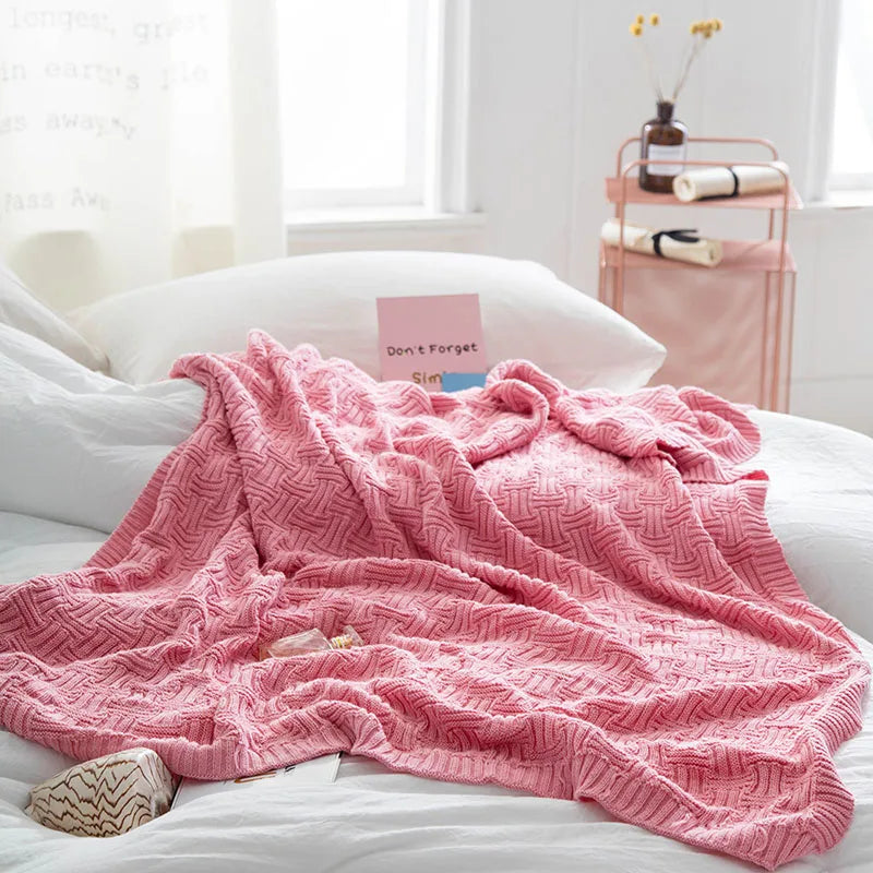 Afralia™ Cozy Jacquard Blanket: 100% Cotton Solid Color Knitted Shawl for Office or Home