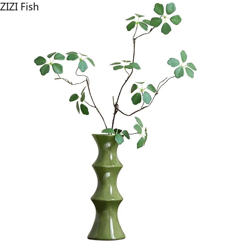 Afralia™ Bamboo Ceramic Vase for Stylish Room Decor and Flower Arrangement