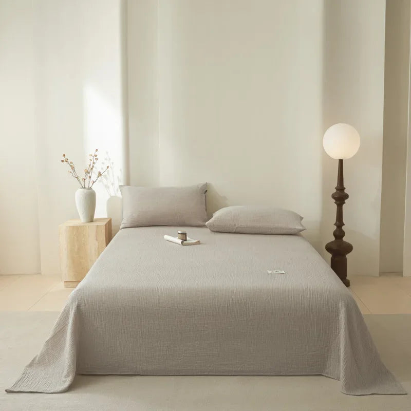 Afralia™ Solid Double-Layer Cotton Bedsheet: Soft, Cozy, High-Quality Flat Sheet for All Seasons