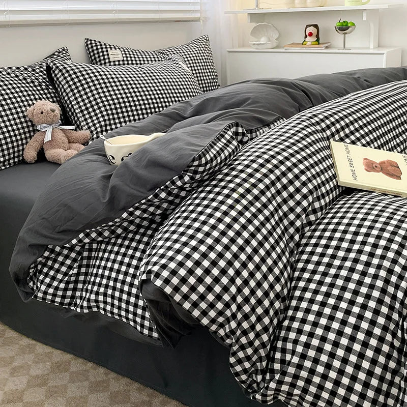 Afralia™ Plaid Queen Size 4Pcs Duvet Cover Set: Skin-Friendly Bedding for King, Single, Double Bed
