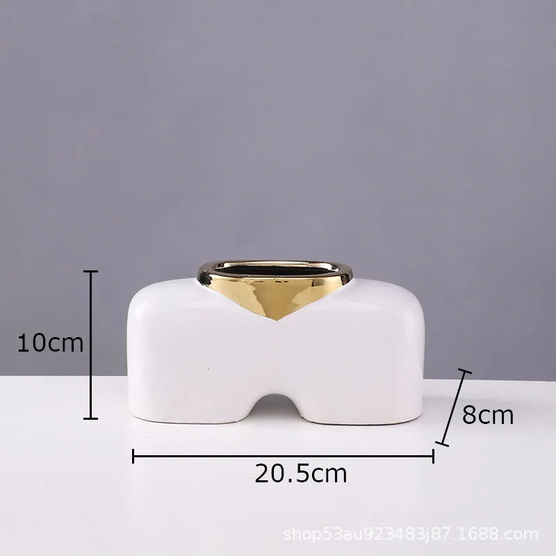 Afralia™ Gold Ceramic Vase Desk Decor Artificial Flower Arrangement Aesthetic Room Vase