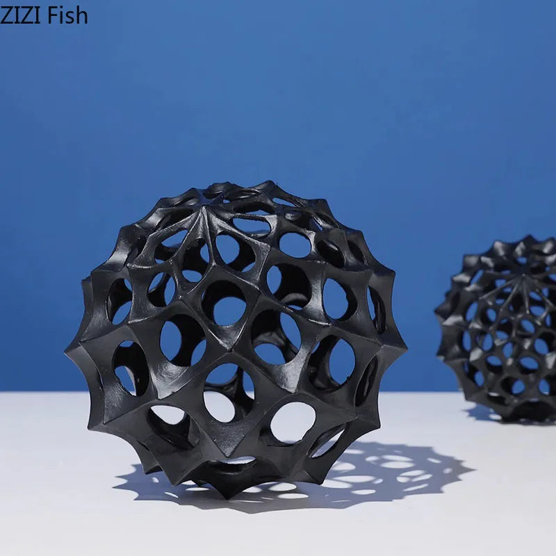 Afralia™ Hollow Spiny Ball Sculpture - Metal Ornaments for Modern Home Decor