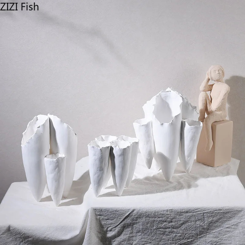 Afralia™ Ceramic Tooth Vase for Table Decor and Flower Arrangement