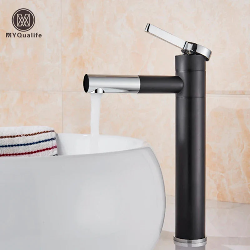 Afralia™ Chrome Black Basin Faucet Swivel Spout Bathroom Mixer Hot Cold Tap
