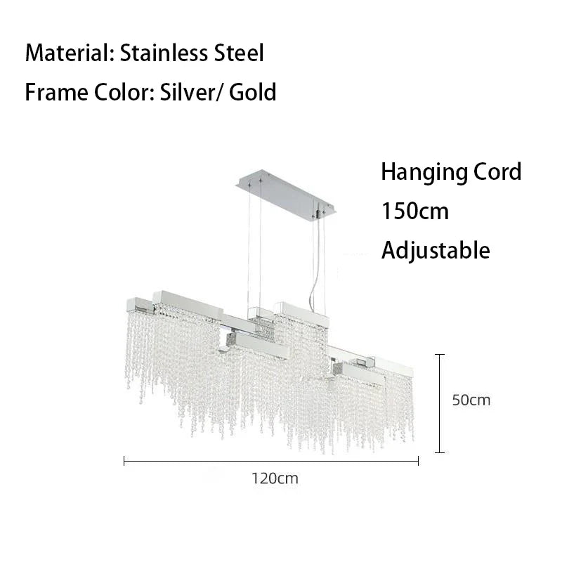 Afralia™ Crystal Tassel Chandelier: Modern Luxury Silver Hanging Lamp for Dining Room