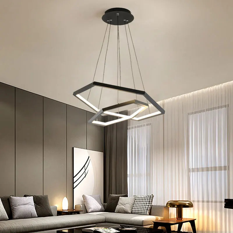 Afralia™ Hexagon Aluminium LED Pendant Light Dimmable Minimalist Chandelier for Living Room Bedroom