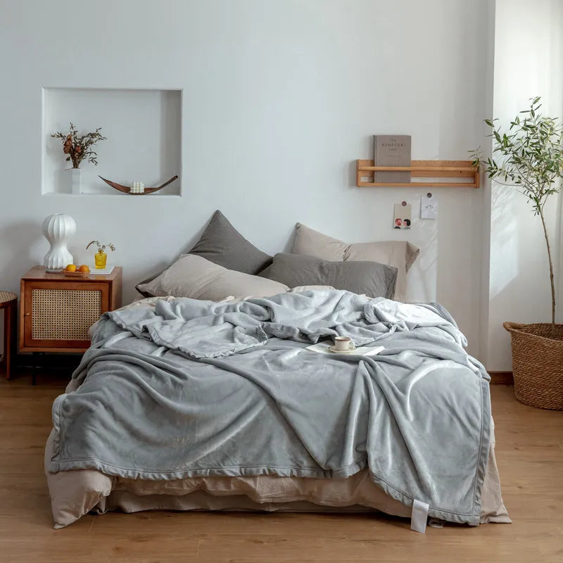 Afralia™ Nordic Solid Flannel Blanket - Warm Queen King Size Bedspread for All Seasons