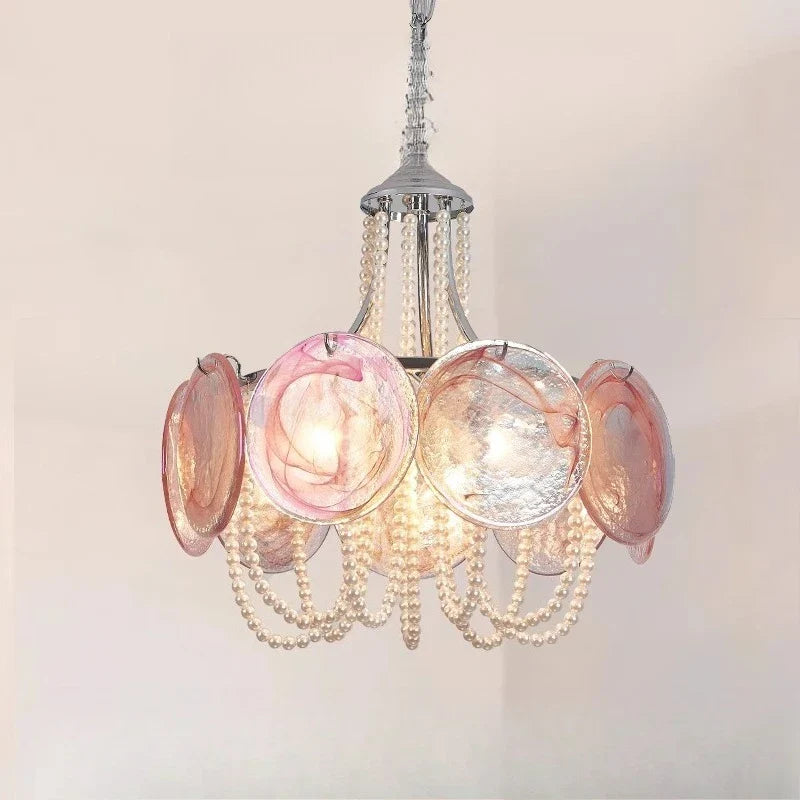 Afralia™ Pink Glass Pearl Chandelier: Modern Pendant Light for Living Room & Bedroom