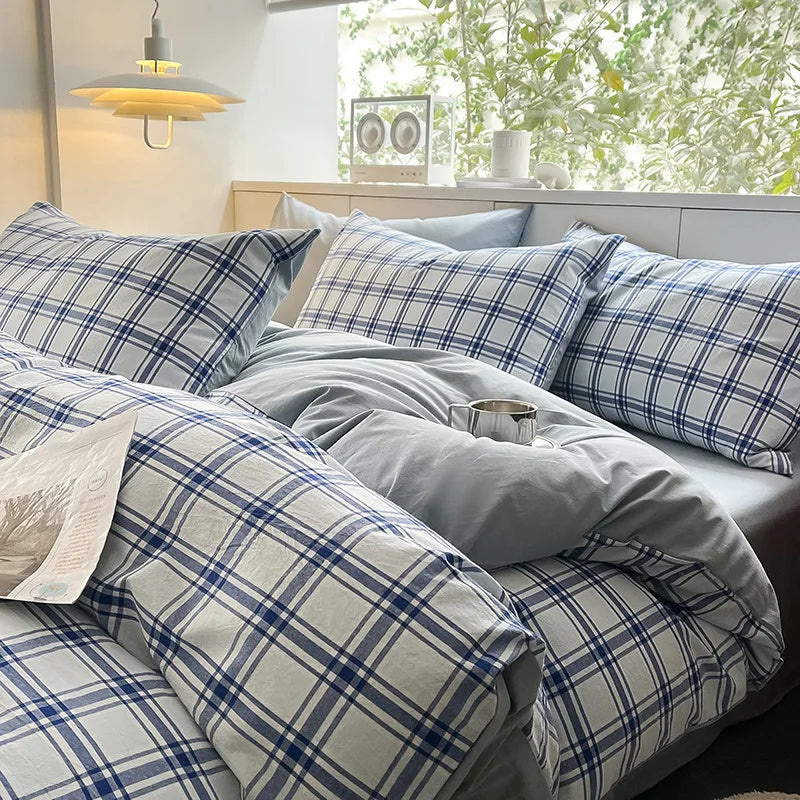 Afralia™ Striped Gird Cotton Bedding Set: Skin-Friendly & Non-Fading for All Seasons