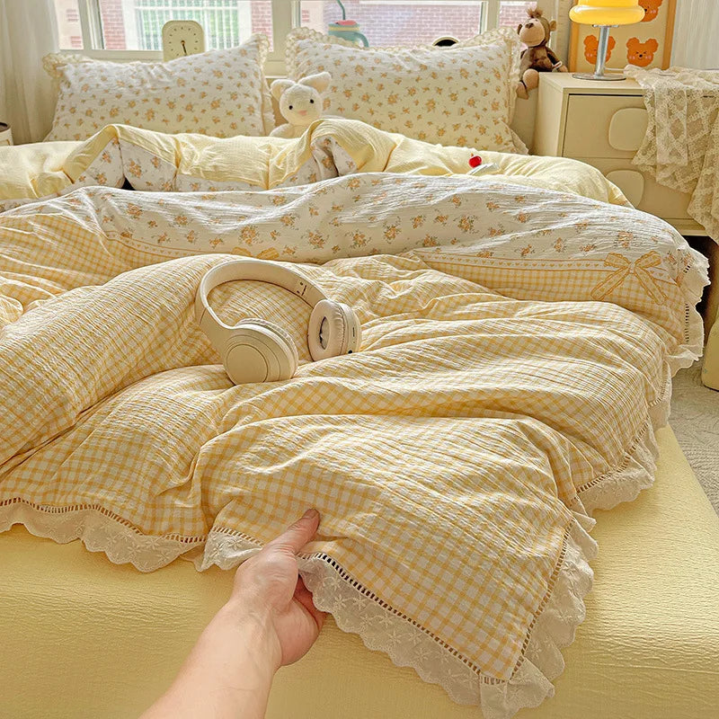 Afralia™ Hollow Lace Summer Quilt Set - Skin-Friendly Duvet Cover Kit - Flower Print Bedding