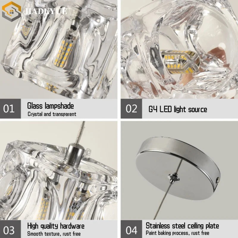 Afralia™ Rotating Cube Glass Chandelier LED Staircase Light