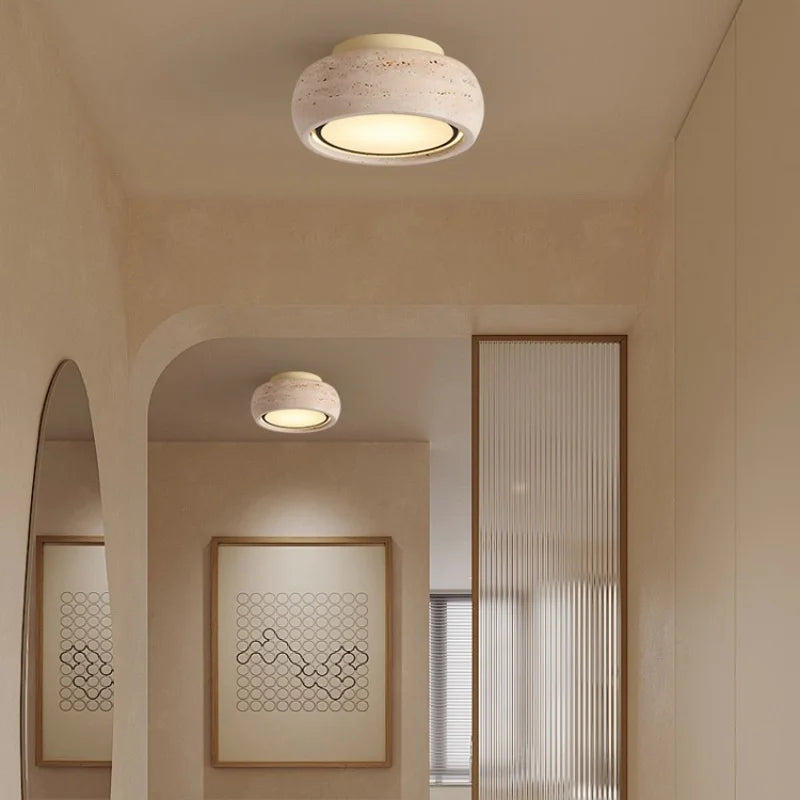 Afralia™ Round LED Ceiling Lamp Yellow Travertine Indoor Flush Mount Light