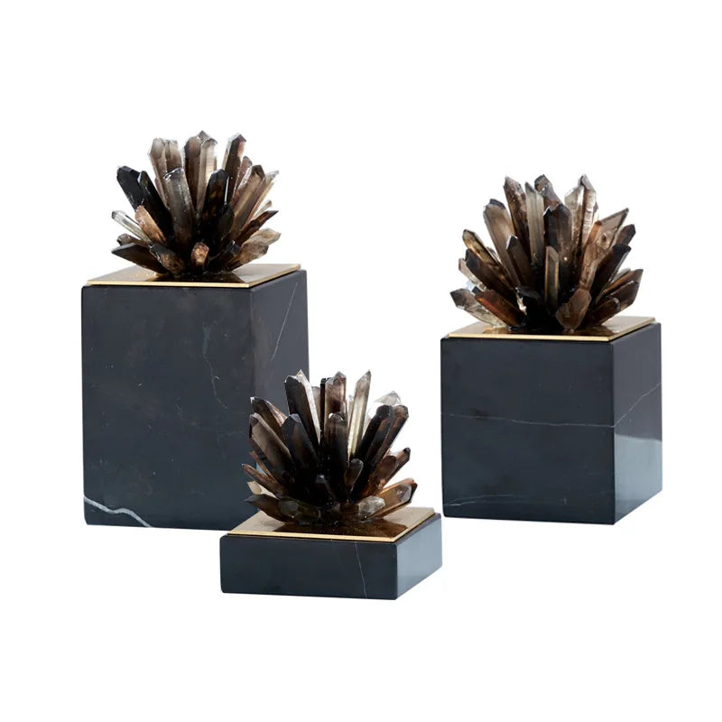 Afralia™ Crystal Flower Marble Base Sculpture: Modern Artwork for Living Room Decor