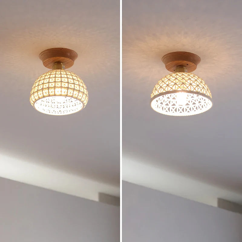 Afralia™ White Ceramic LED Ceiling Lamp Wood Ash Nordic Modern Copper Light