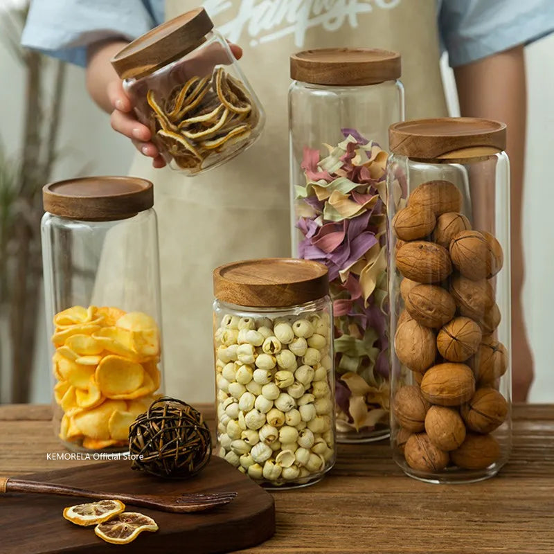 Afralia™ Glass Airtight Canister with Wooden Lid | Versatile Kitchen Storage Solution