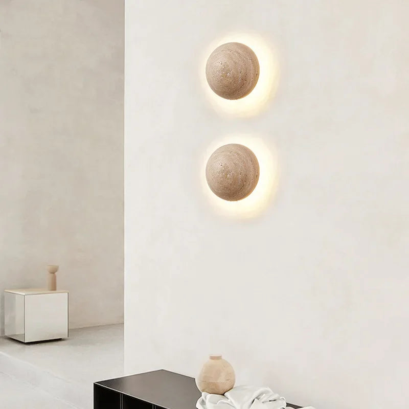 Afralia™ Round Stone Wall Mounted LED Sconce for Living Room & Bedroom
